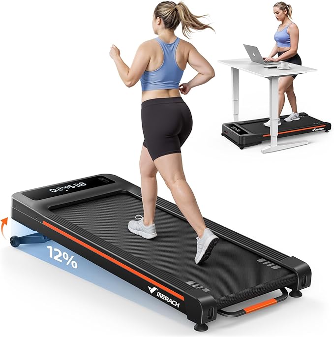MERACH W50 Walking Pad Treadmills for Home, 12% Auto Incline, 400lbs Capacity, 3.5HP Supper Quiet Brushless, 16.5"x41.3" Spacious Running Belt, Under Desk Treadmill with Remote & LED