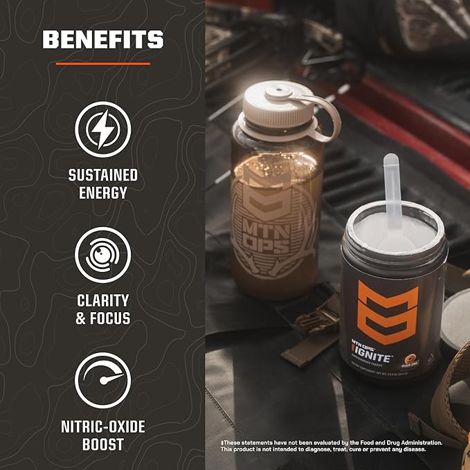 MTN OPS Ignite Energy Drink Powder, Gluten Free Nootropic Supplement Drink Mix, L Arginine, L Citrulline, Caffeine & Nootropic Sugar Free Drink Mix, 45 Servings, Pink Lemonade