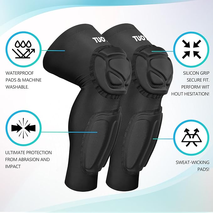 TUOY Knee Pad with Shin Guard Pads, Protective Shin/Knee Sleeve Support for Soccer, Football, Basketball, Wrestling, Volleyball (A Pair)