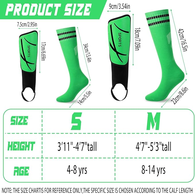 Soccer Shin Guards and Socks Kids Youth Lightweight Soccer Pads Defender with Ankle Protection Ski Shin Guards Football Equipment for Age 4-14 Toddler Boys Girls Teens