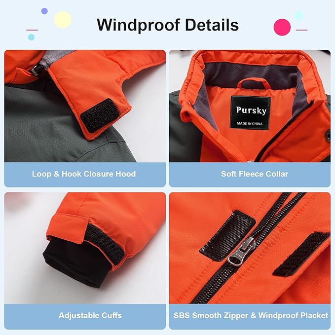 Pursky Boy's Waterproof Ski Jacket Kids Winter Snow Coats Fleece Raincoats Parka