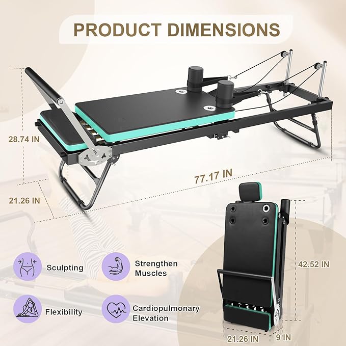 Pilates Reformer, Foldable Reformer Pilates Machine, Pilates Equipment for Home Women Use Gym Workout & Advanced and Beginners Users, Up to 400 lbs Weight Capacity Reformers