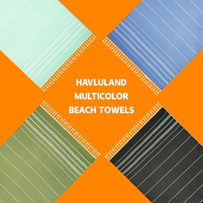 HAVLULAND Set of 6 Turkish Cotton Beach Towels, 71x39, Multi-Color, Quick-Dry, Absorbent, Lightweight, Sand-Free, Ideal for Beach, Pool, Gym, Yoga, Travel, Camping, Picnic