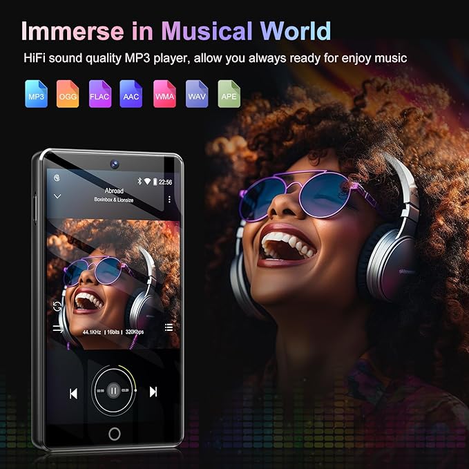 80GB MP3 Player with Bluetooth and Camera, Android 13 OS MP3 & MP4 Player with 4" Touchscreen and Speaker, Spotify Music Player with Audible, FM Radio, Amazon Music, Play Store