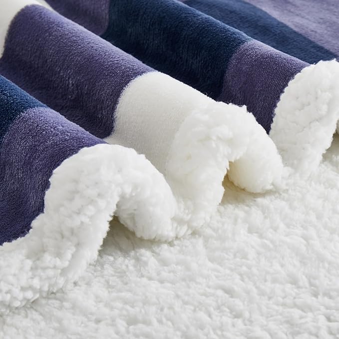 PU MEI Sherpa Blanket Fleece Throw Blanket Full Queen Plaid Thick Bed Blanket, Soft Warm Cozy Blue Checkered Throw Blanket 80"*90"