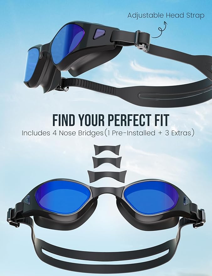Swimming Goggles, No Leaking Swim Pool Goggles for Adults with Fog-Resistant, UV-Blocking Lenses for Men Women Youth
