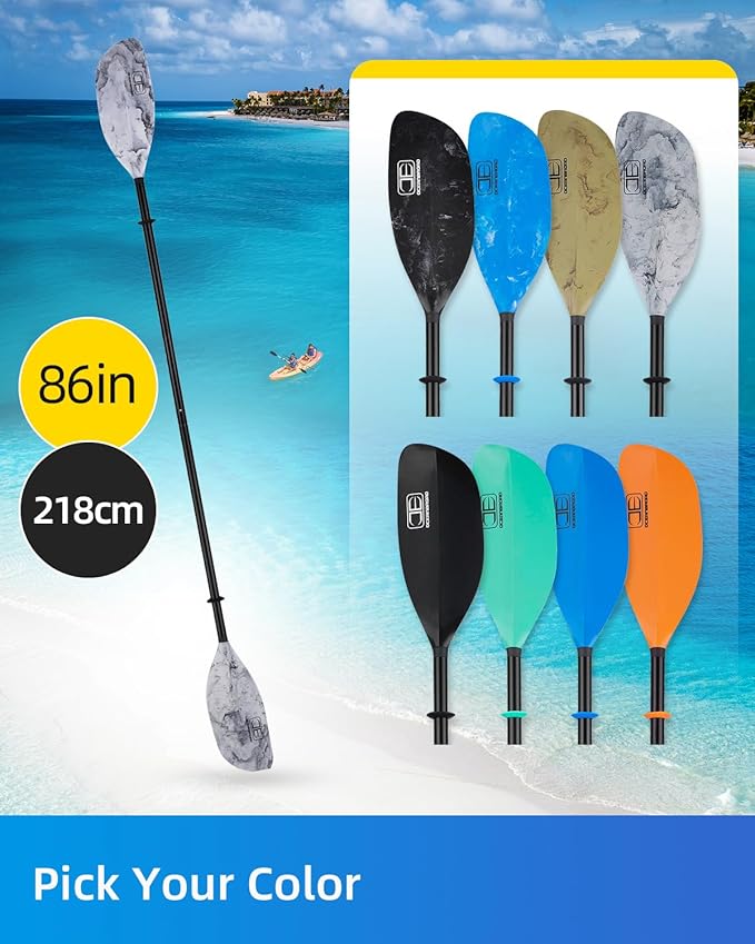 OCEANBROAD Kayak Paddle 86in/218cm, 90.5in/230cm Alloy Shaft 2-Piece Floatable Kayak Oar for Kayaking Canoeing Boating