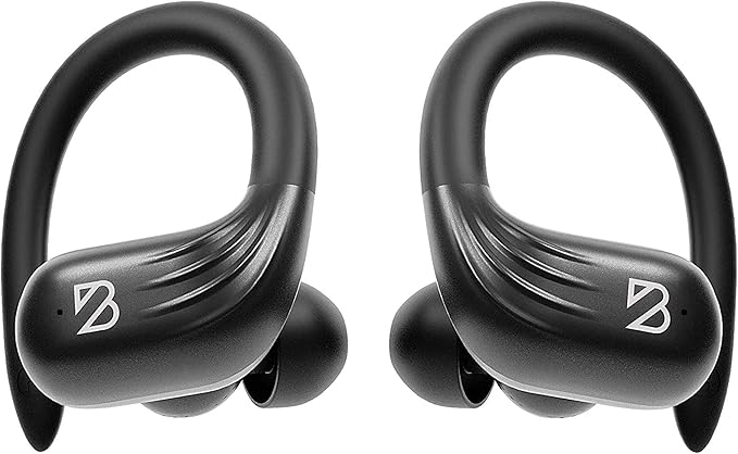 Back Bay Audio Runner 60 Wireless Running Earbuds, 80 Hour Long Battery Life Over The Ear with EarHooks, Wrap Around Earphones Wireless Bluetooth Earbuds with Microphone, Earphones in Ear Headphones