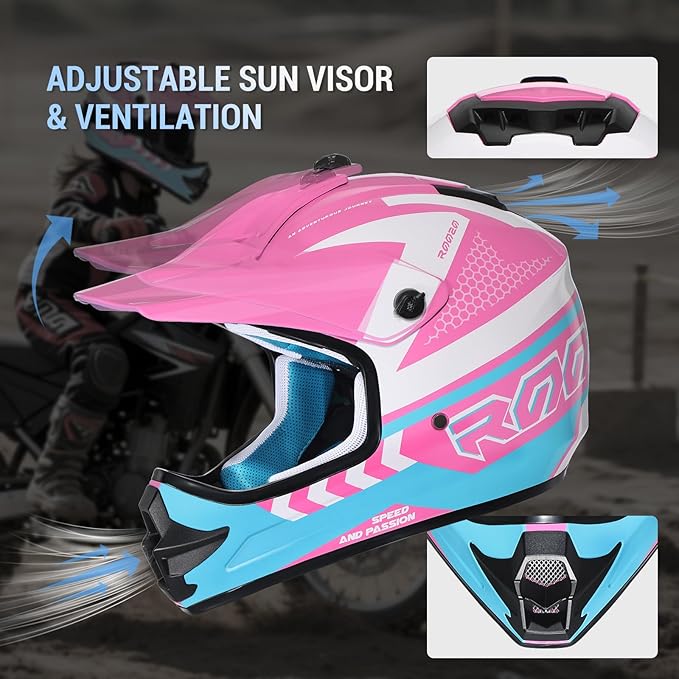 Youth Dirt Bike Helmet DOT Certified - Full Face Motorcycle Helmet for Off-Road, ATV, Street Riding, Includes Adjustable Goggles & Protective Gloves