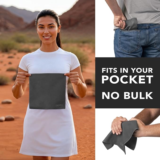 Pocket-Sized Sweat Towels - The Original Sweat Absorbing Handkerchiefs - Quick-Dry Microfiber Sweat Rags for Face, Hands, & Body - Men & Women - Gym, Sports, and Work (Dark Grey: 5 Pack)
