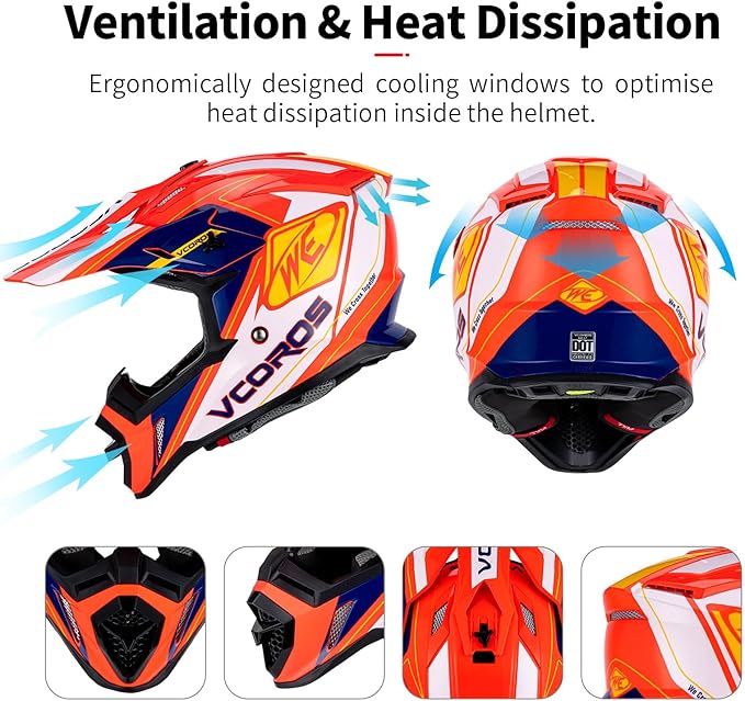 VCOROS H637 Adult Motocross Helmets ATV Dirtbike BMX MX Offroad Adventure UTV Helmets DOT Approved