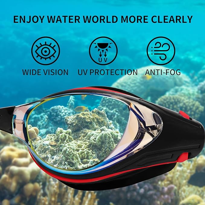 Nearsighted Swim Goggles, Shortsighted Optical Swimming Goggles No Leaking Anti Fog UV Protection for Adult Men Women