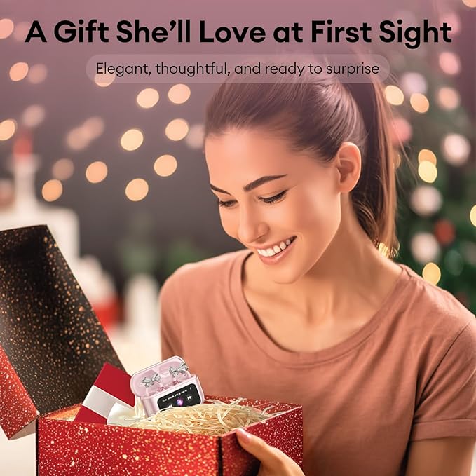 PAXA Stylish Open Ear Clip On Earbuds with Removable Butterfly Earring, Clip On Headphones with LCD Touch Screen, Fashionables Open Ear Headphones for Women, Bow Tie Earring Rose Gold Earbuds