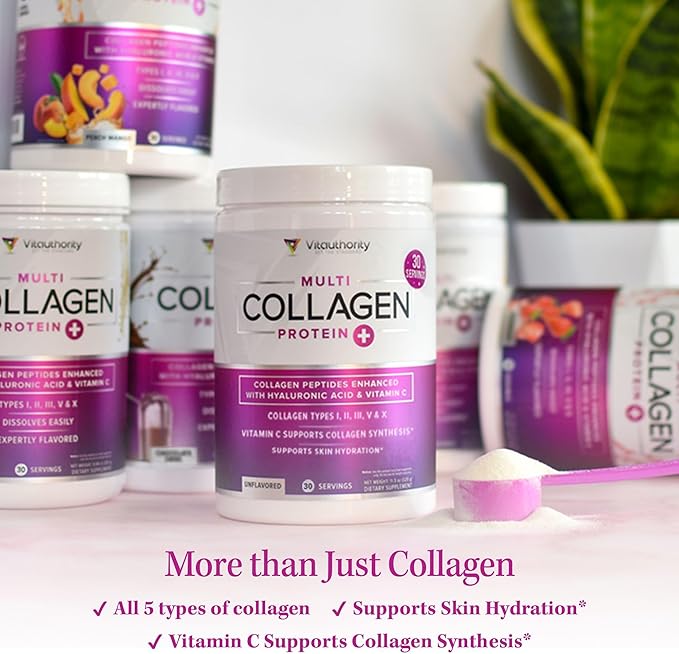 Multi Collagen Peptides Powder for Women - Hydrolyzed Flavored Collagen Powder for Women with Types I II III V & X Vitamin C & Hyaluronic Acid for Hair Skin and Nails (Tropical Punch) - 30 Servings