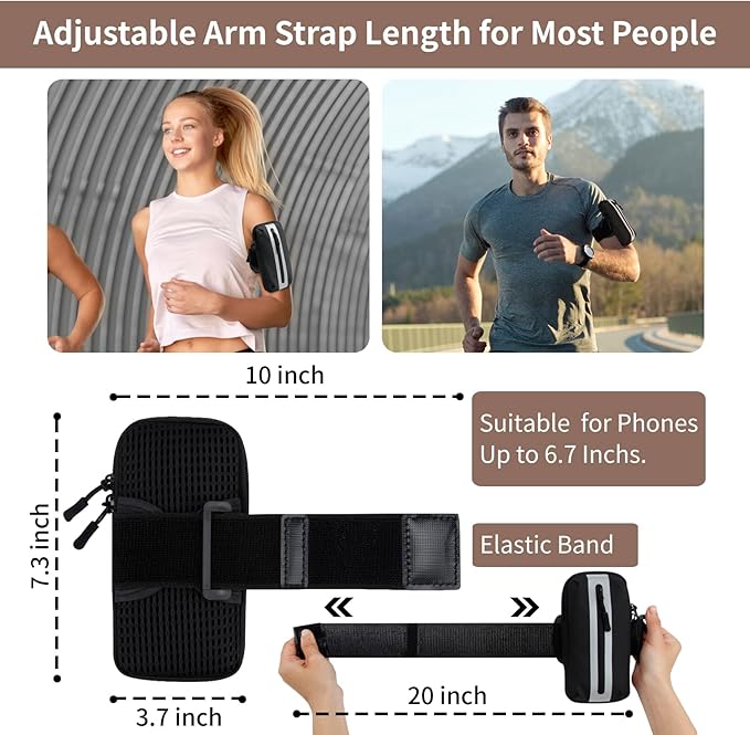 Running Phone Holder Armband, iPhone Arm Bands for Exercise, Running Arm Bands for Cell Phone, Phone Purse Cell Phone Holder for Walking (Black)