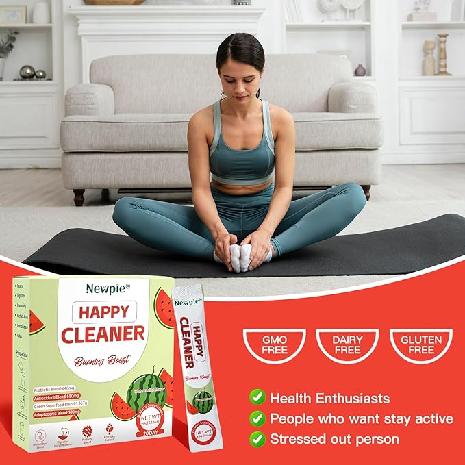 Newpie Superfoods Happy Cleaner Probiotic Powder,Watermelon Flavor Prebiotic & Probiotic Powder,Organic Fiber,Sugar Free,Gut Health,Natural Antioxidant for Women Men (20 Packet, Watermelon)