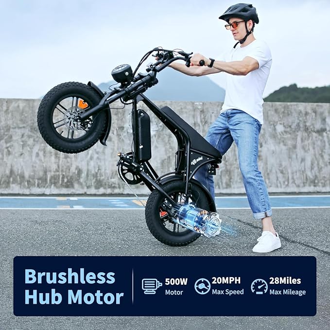 Electric Bike for Adults, Fat Tire EBike, 36V 10.4Ah Removable Battery, 500W Upgrade Motor, 20MPH Commuter Bike, V8 Mini Electric Bicycle for Mountains, Snow, Sand, Road
