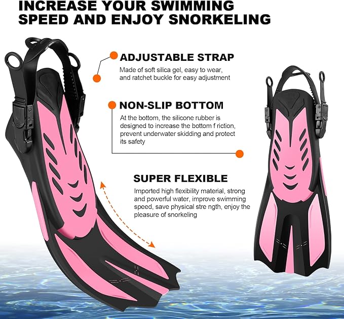 Odoland Kids Snorkeling Packages Snorkel Set, Dry Top Snorkel Mask with Adjustable Swim Fins for Boys and Girls Age 7-14