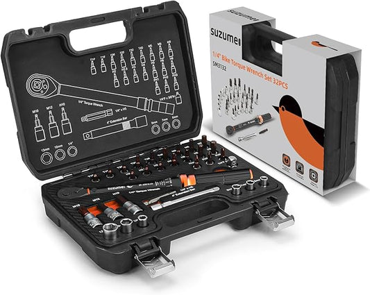 1/4-Inch Bike Torque Wrench 32PCS (20-220 in.lb/2.3-24.9 N.m) Reversible Head Dual-Scales 1/4 Torque Wrench 72 Tooth ±3% High Accuracy Click Torque Wrench Set For MTB Bicycle Maintenance