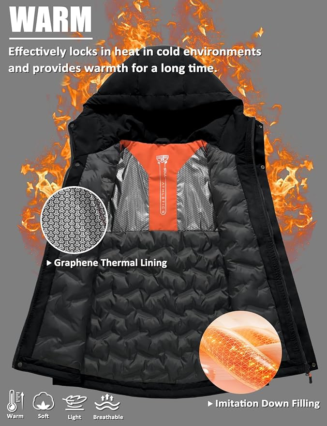 Men's Winter Jacket Waterproof Ski Snow Coat Windproof Snowboard Hooded Raincoats with Warm Graphene lining