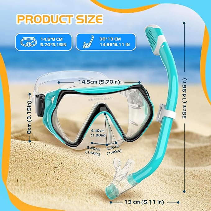 Snorkeling Gear, Dry Snorkel Set180° Panoramic Wide View,Anti-Fog Scuba Diving Mask, Professional Snorkeling Gear for Free Breathing, Swimming, Diving