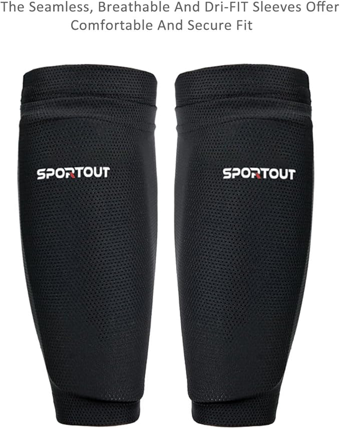 Sportout Soccer Shin Guards - Shin Guards Soccer Kids Youth Adult Protective Shin Pads with Sleeves and Insert Pocket for Boys Girls for Age 4-6, 6-8, 8-10,10-12,12-14,14-Adult