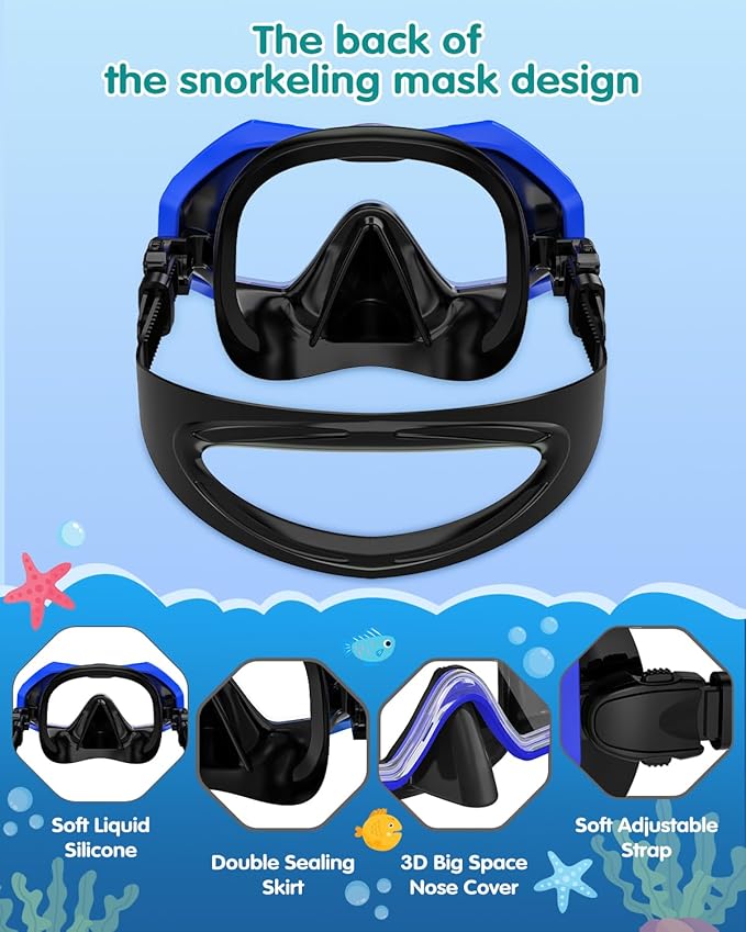 W WSTOO Kids Swim Goggles with Nose Cover,Snorkel Diving Swimming Mask for Youth 5-15,HD 3-Window Wide Vision Anti-Shattered Lens Anti-Fog&Leak