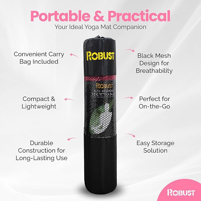 Robust Non-Slip Yoga Mat with Strap, 1/4" Thick TPE Eco-Friendly Workout Mat for Yoga with Position Lines and Texture Surface, Gym Mat for Women, Men, Pilates and Exercises Anti-Tear Sweat-Proof Exercise Mat