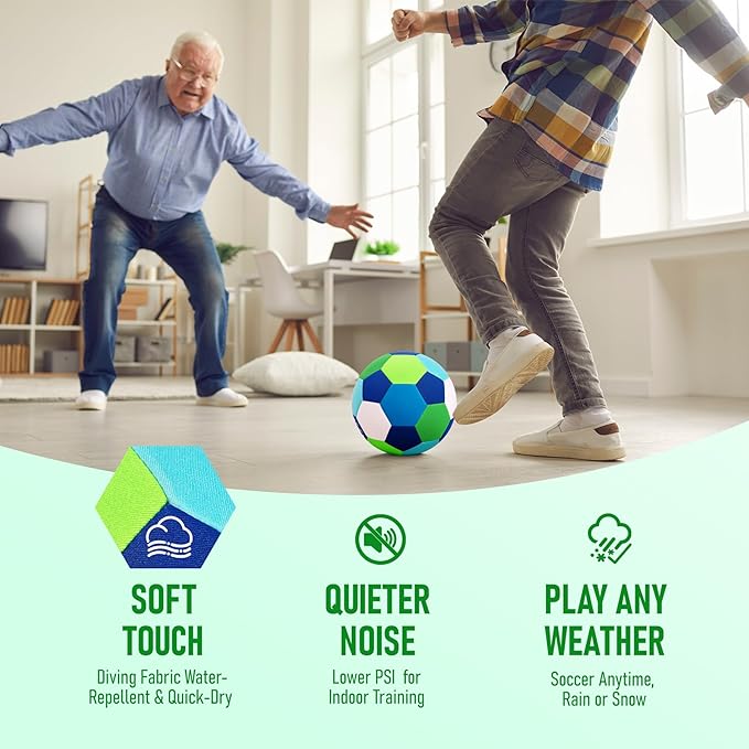 Indoor Soccer Ball with Fabric Cover - Soft and Safe Soccer Ball Size 4 for Inside House Home and Yard - Colorful Soccer Gift for Toddlers, Kids, Boys and Girls 3-5 5-8 8-12 Years Old