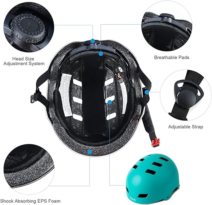 Bike Helmet 3 Sizes for Teenager Kids Youth Adults,Bavilk Skateboard Helmet Adjustable Multi-Sport Bicycle Cycling Scooter Roller Skate Inline Skating Rollerblading for Girls Boys Women Men Teen