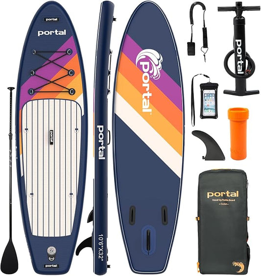 PORTAL SUP Inflatable Paddle Board for Adults 10'6'' Stand Up Paddleboard,Non-Slip Deck Blow up Paddle Boards with Adjustable Paddle, Carry Bag, and Repair Kit