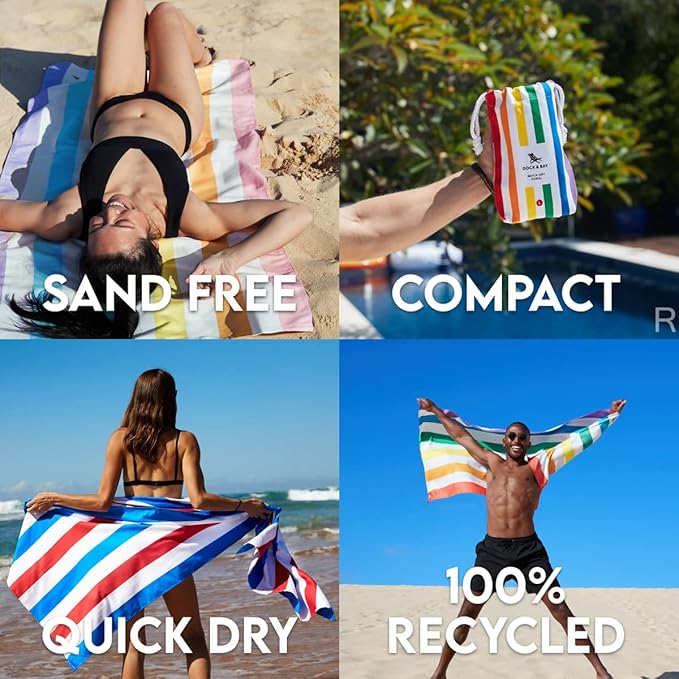 Dock & Bay Beach Towel - Quick Dry, Sand Free - Compact, Lightweight - 100% Recycled - Includes Bag - Summer - Unicorn Waves - Extra Large (200x90cm, 78x35)