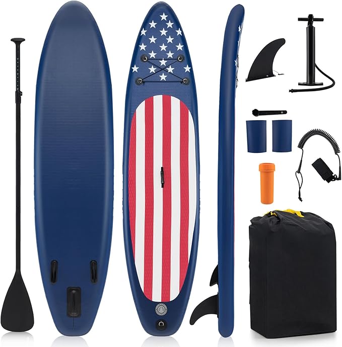 GYMAX Stand Up Paddle Board, Inflatable SUP with Wide Non-Slip EVA Deck, Accessories-Leash, D Rings, Hand Pump, Adjustable Paddle & Backpack, Paddle Boards for Adults Youth