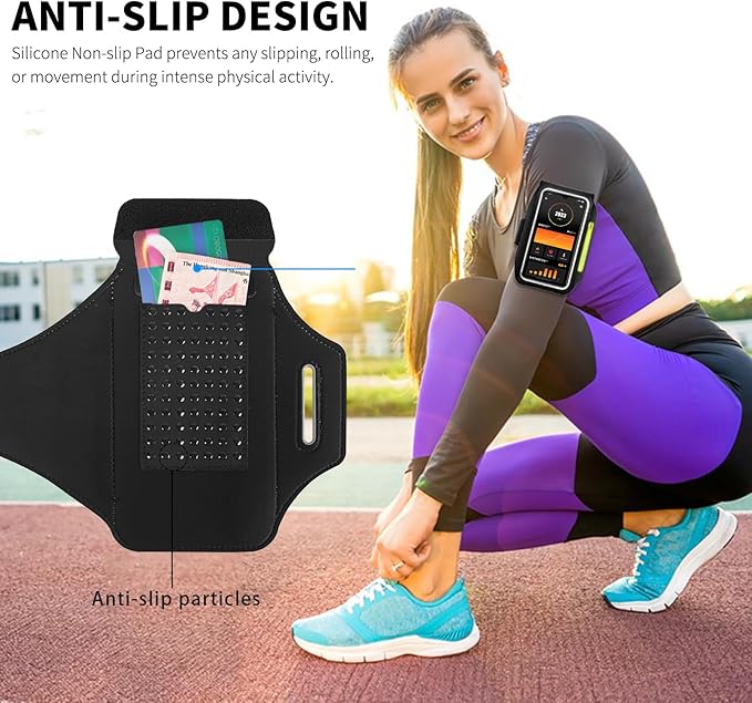 Running Armband with Earphone Bag Cell Phone Armband for iPhone 16 15 Pro 14 Plus 13 11 XR XS, Galaxy S24/S10 Water Resistant Sports Phone Holder Case & Zipper Slot Car Key Holder for 6.7 inch Phone