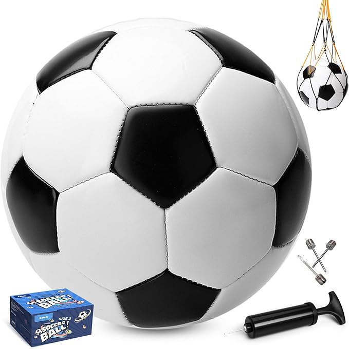 Soccer Ball Size 3/4/5 with Pump & Bag - Pack of 1, 2 or 3 - Official Size & Weight - Classic Black & White - Indoor Outdoor Use - Durable & Long-Lasting - Ideal Gift for Toddler, Kids, Youth & Adults