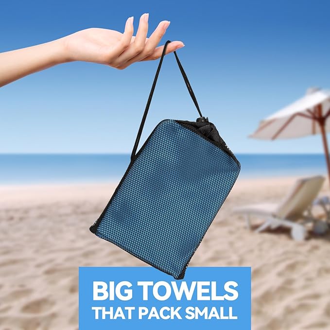 Microfiber Beach Towel-Perfect for Travel, Sports, Camping, Swimming, Yoga, Gym- Quick Dry, Sand Free, Compact, Lightweight, Absorbent (Blue,Small(101x50cm, 40x20”))