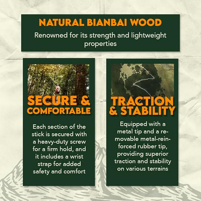 SE 3 Piece 55" Detachable Pine Wood Walking/Hiking Stick with Metal Tip, Reinforced Rubber Tip, and Water-Resistant Travel Pouch - Portable and Durable for Outdoor Adventures