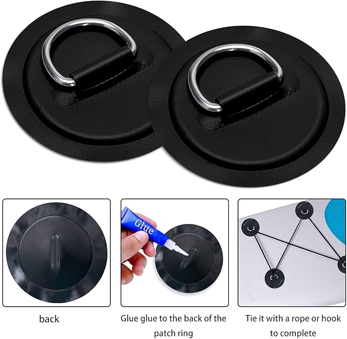 TOBWOLF 6 Pack Stainless Steel D-Ring Patch for Inflatable Boat Kayak Dinghy SUP, D-Ring PVC Patch Stand-Up Paddleboard Canoe Rafting Accessories, NO Glue Included