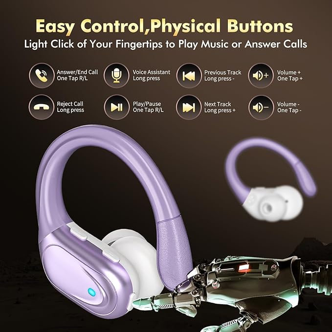 Wireless Earbuds, Sports Bluetooth Headphones, 80Hrs Playtime Ear Buds with LED Power Display, Noise Canceling Headset, IPX7 Waterproof Earphones for Workout/Running (Purple)