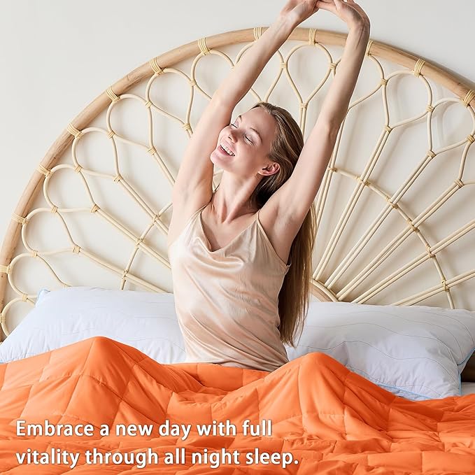yescool Weighted Blanket (10 lbs, 41" x 60", Orange) Cooling Heavy Blanket for Sleeping Perfect for 90-110 lbs, Breathable Blanket with Premium Glass Bead, Machine Washable