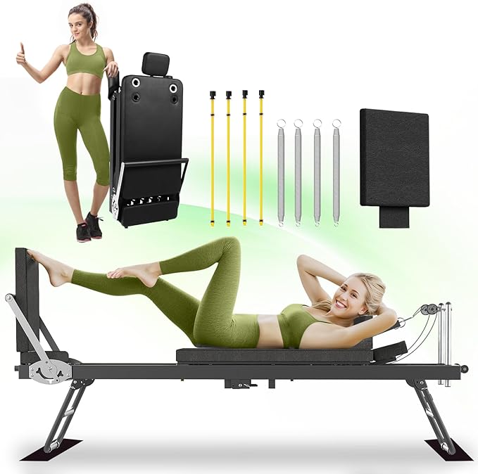 Pilates Reformer, Foldable Reformer Pilates Machine, Pilates Equipment for Home Women Use Gym Workout & Advanced and Beginners Users, Up to 400 lbs Weight Capacity Reformers