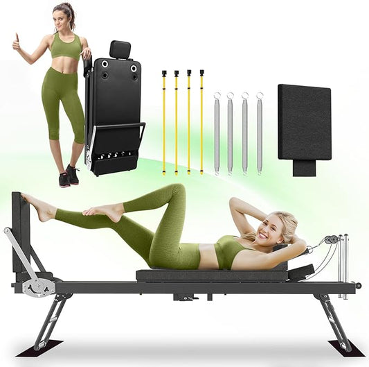 Pilates Reformer, Foldable Reformer Pilates Machine, Pilates Equipment for Home Women Use Gym Workout & Advanced and Beginners Users, Up to 400 lbs Weight Capacity Reformers