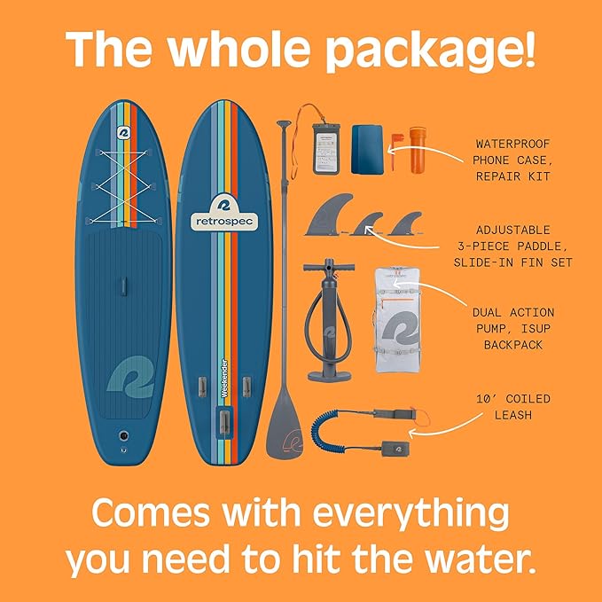 Retrospec Weekender Inflatable Stand Up Paddle Board Includes Paddle, Pump, and Accessories 10’6” Lightweight iSUP, Puncture Resistant Inflatable Paddle Board for Adults