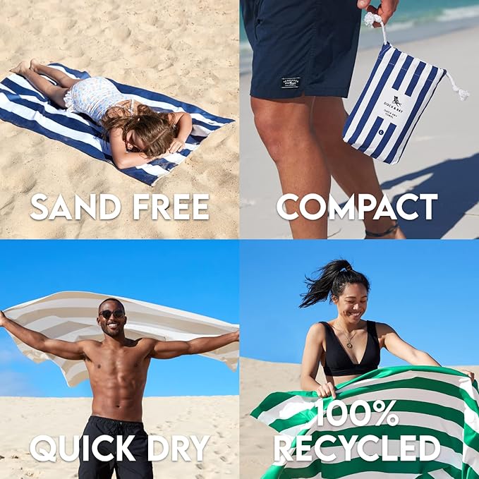 Dock & Bay Beach Towel - Quick Dry, Sand Free - Compact, Lightweight - 100% Recycled - Includes Bag - Cabana - Cayman Khaki - Extra Large (200x90cm, 78x35)