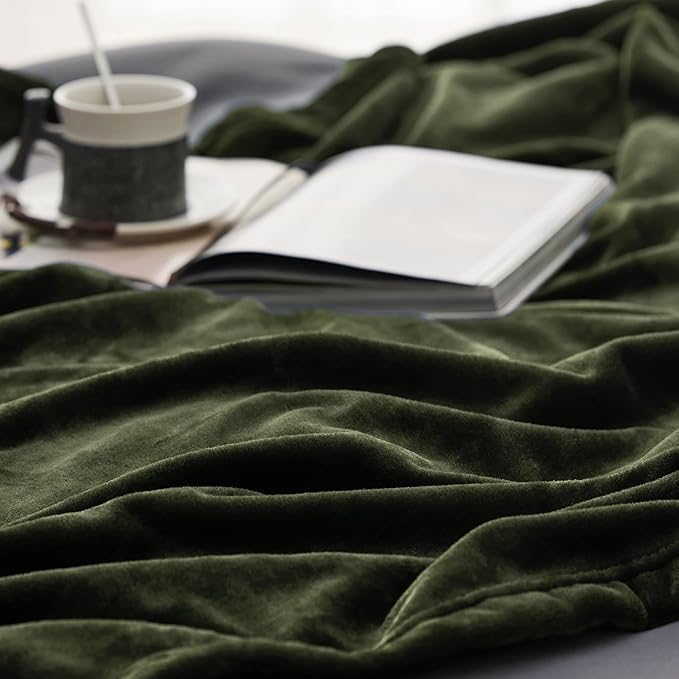 Bedsure Fleece Blanket Queen Blanket Olive Green - Bed Blanket Soft Lightweight Plush Fuzzy Cozy Luxury Microfiber, 90x90 inches
