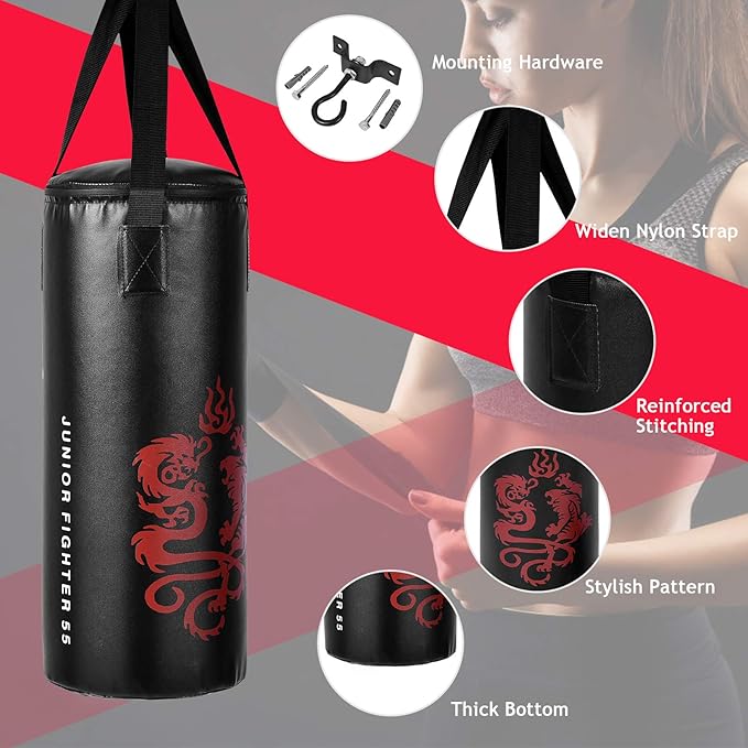 GYMAX Kids Punching Bag Set, Prefilled Junior Kick Boxing Bag Kit with Gloves & Jumping Rope, Heavy Duty Wall Mounted Punching Bag for Youth MMA, Martial Kungfu Thai Training