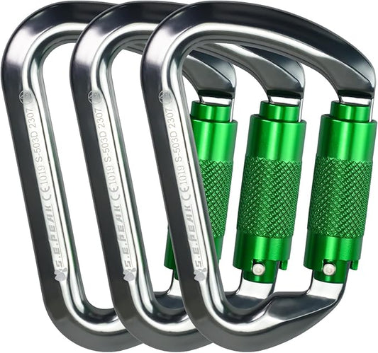 SEPEAK UIAA 30kN Climbing Carabiner Clips, Professional Heavy Duty Twist Locking Carabiners for Climbing,Mountaineering, Rappelling, Camping, Hiking, Swings, Large D Ring Hooks