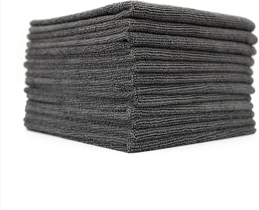 The Rag Company - All-Purpose Microfiber Terry Cleaning Towels - Commercial Grade, Highly Absorbent, Lint-Free, Streak-Free, Kitchens, Bathrooms, Offices, 300gsm, 16in x 16in, Grey (12-Pack)