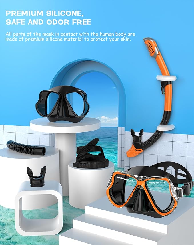 Greatever Dry Snorkel Set,Panoramic Wide View,Anti-Fog Scuba Diving Mask,Professional Snorkeling Gear