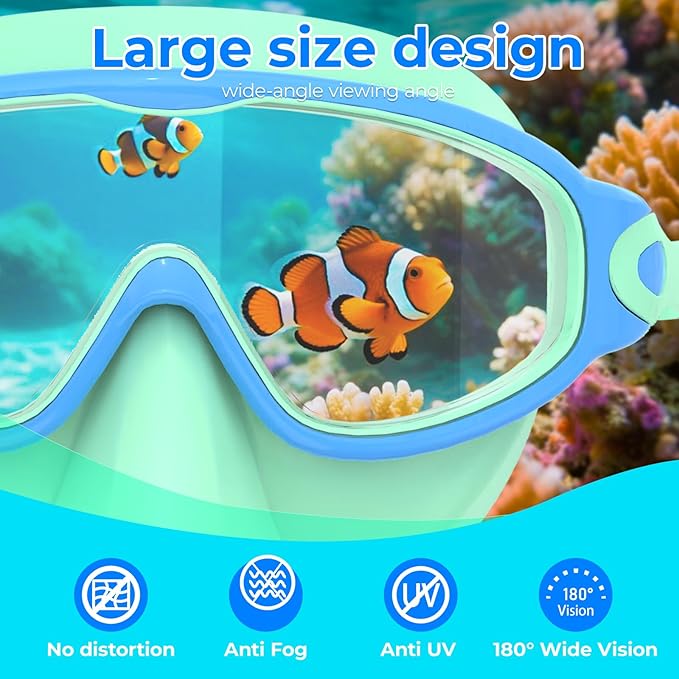 Swim Goggles for Kids 3-15 with Earplugs Large Frame Anti-Fog/UV Swimming Goggles for Boys Girls Toddler 2PCS